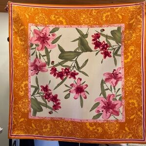 Oscar de la Renta Floral Scarf in Orange and Pink